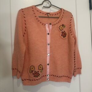 Free People Pink Cardigan - Size Large - Button with floral detailing